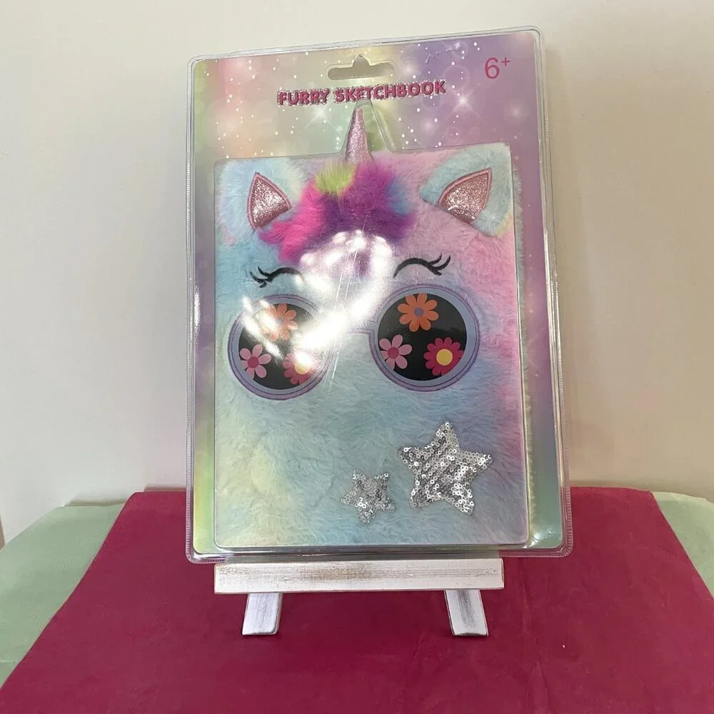 Simple Pleasures Fuzzy Sketchbook rainbow-colored unicorn ages 6 and up